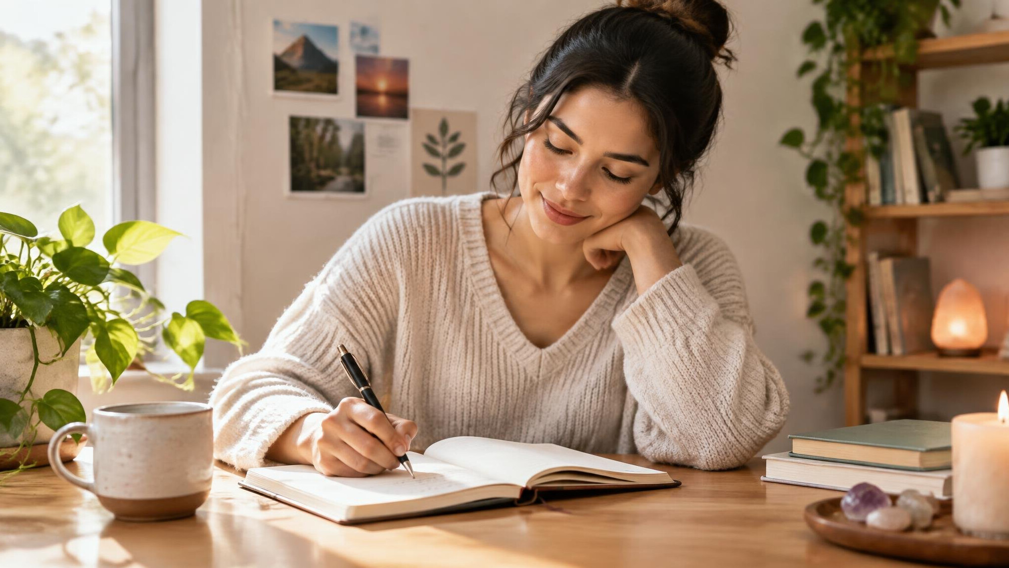 woman writing in journal